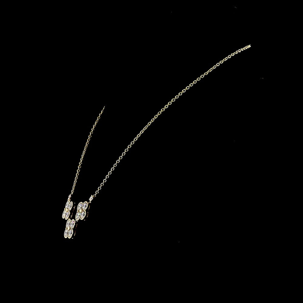 14K Yellow Gold Three-Flower Motif Necklace with Brilliant Round Cut Lab Diamonds - 6.46 Carat Total Diamond Weight - Covaloro Fine Jewelry