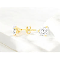 14K Yellow Gold Three-Prong Set Round Lab-Grown Diamond Stud Earrings - 2.00 Carat Total Diamond Weight - Royal Jewelry