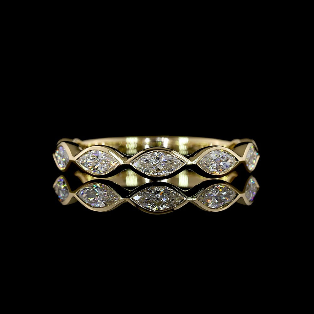 14K Yellow Gold Three-Quarter Eternity Band with East-West Bezel Set Marquise Lab Diamonds - 0.80 Carats Total Diamond Weight - Covaloro Fine Jewelry
