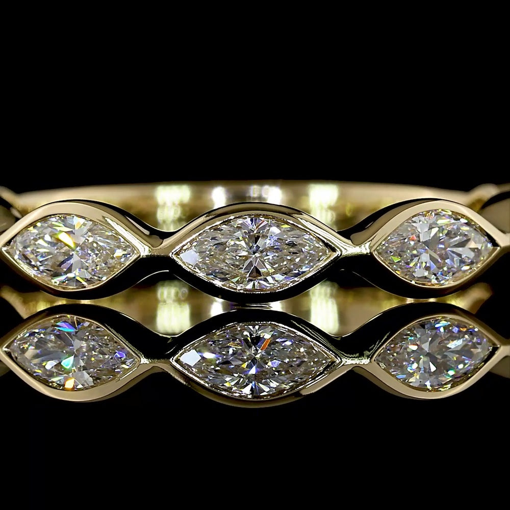 14K Yellow Gold Three-Quarter Eternity Band with East-West Bezel Set Marquise Lab Diamonds - 0.80 Carats Total Diamond Weight - Covaloro Fine Jewelry