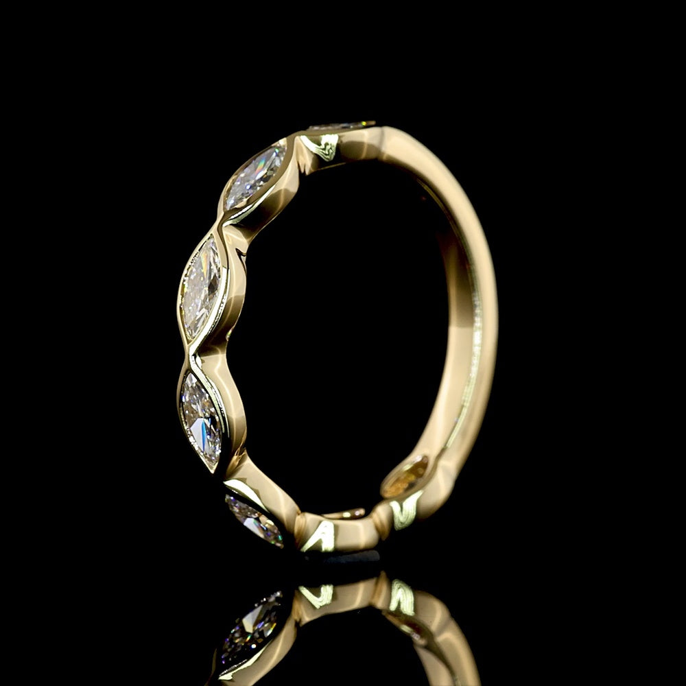 14K Yellow Gold Three-Quarter Eternity Band with East-West Bezel Set Marquise Lab Diamonds - 0.80 Carats Total Diamond Weight - Covaloro Fine Jewelry