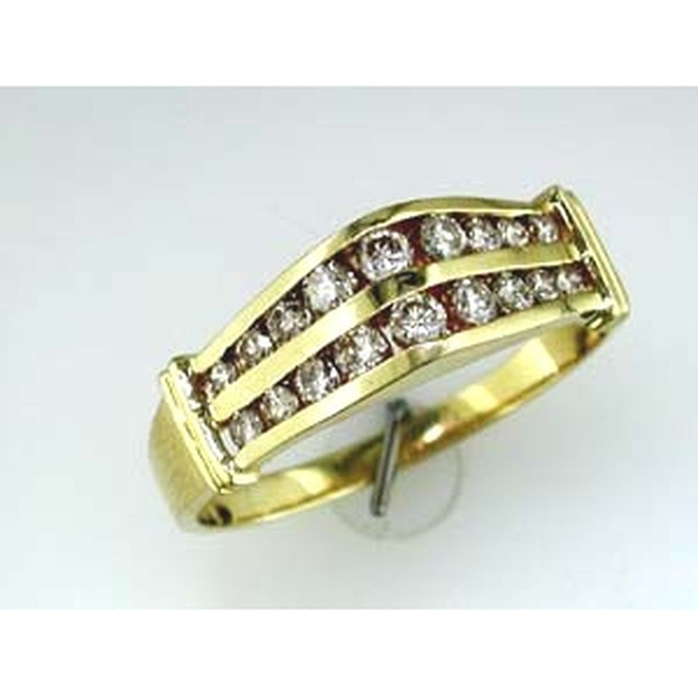 14K Yellow Gold Three-Row Band Ring with Round Diamonds - 0.65 Carat Total Diamond Weight - Royal Jewelry