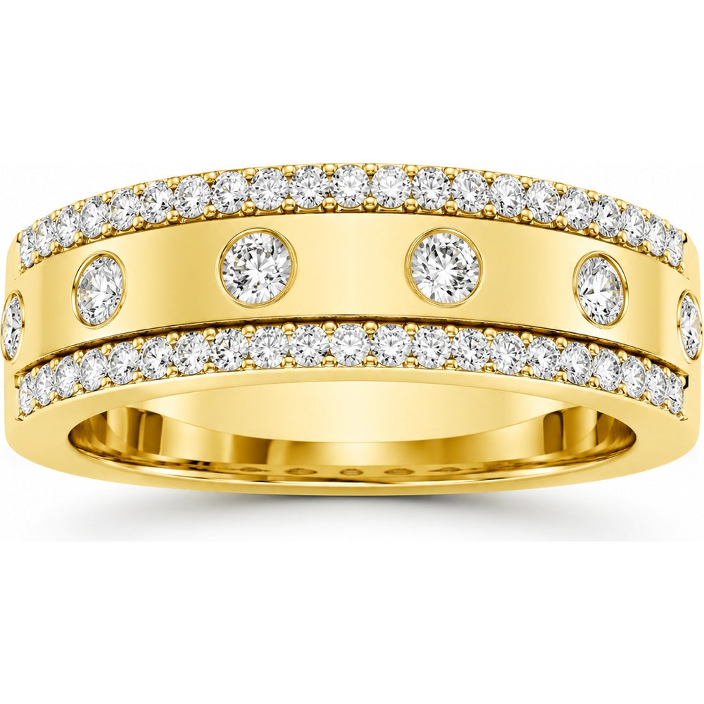 14K Yellow Gold Three-Row Band with Bezel and Prong Set Round Diamonds - 0.60 Carat Total Diamond Weight by Auriventus