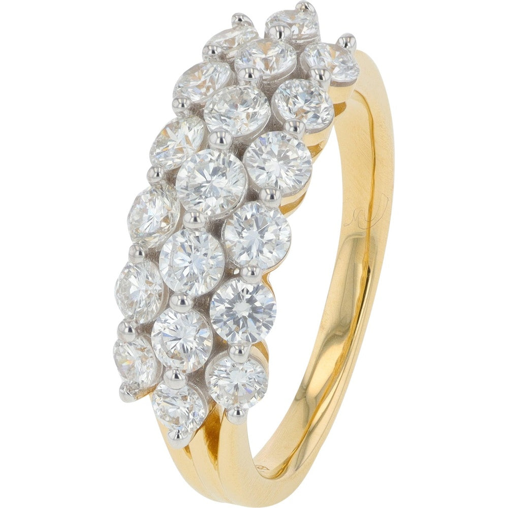 14K Yellow Gold Three-Row Band with Prong-Set Round Lab Grown Diamonds - 1.50 Carat Total Diamond Weight