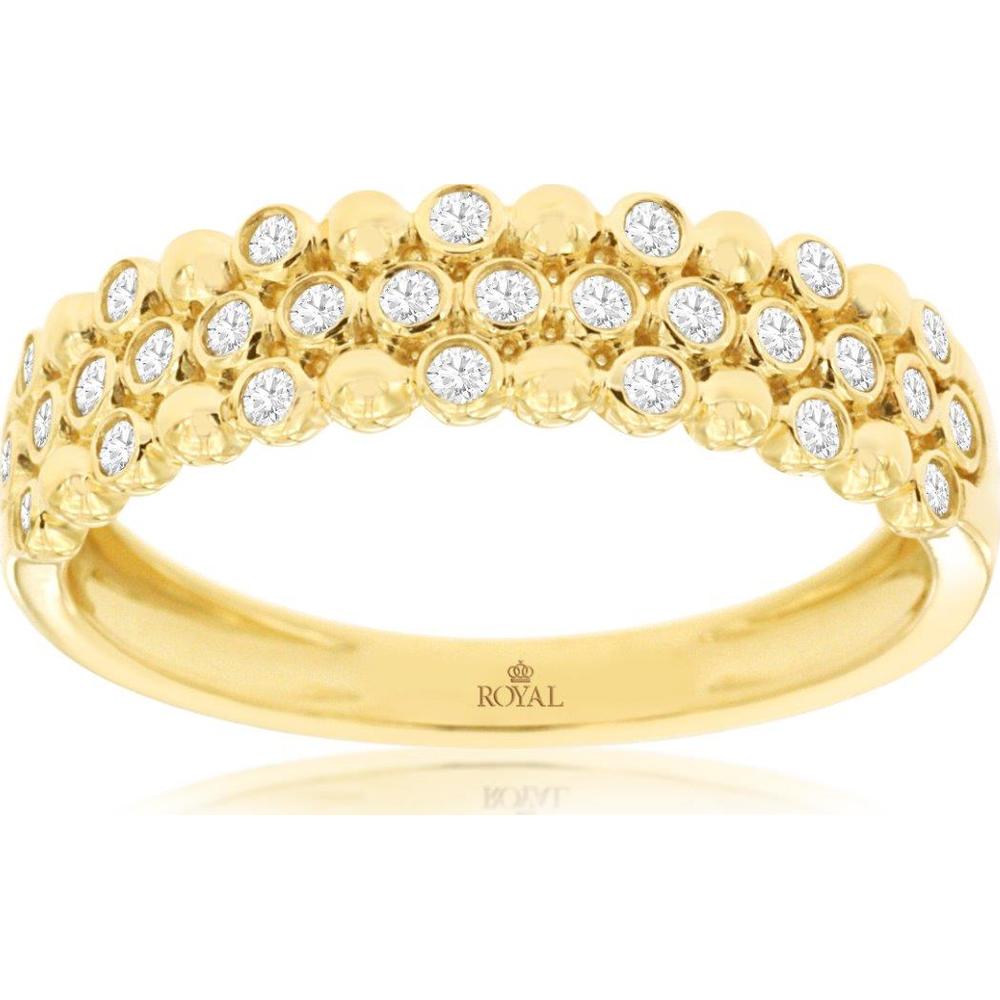 14K Yellow Gold Three Row Bead-Set Round Diamond Wedding Band - 0.25 Carat Total Diamond Weight - Royal Jewelry