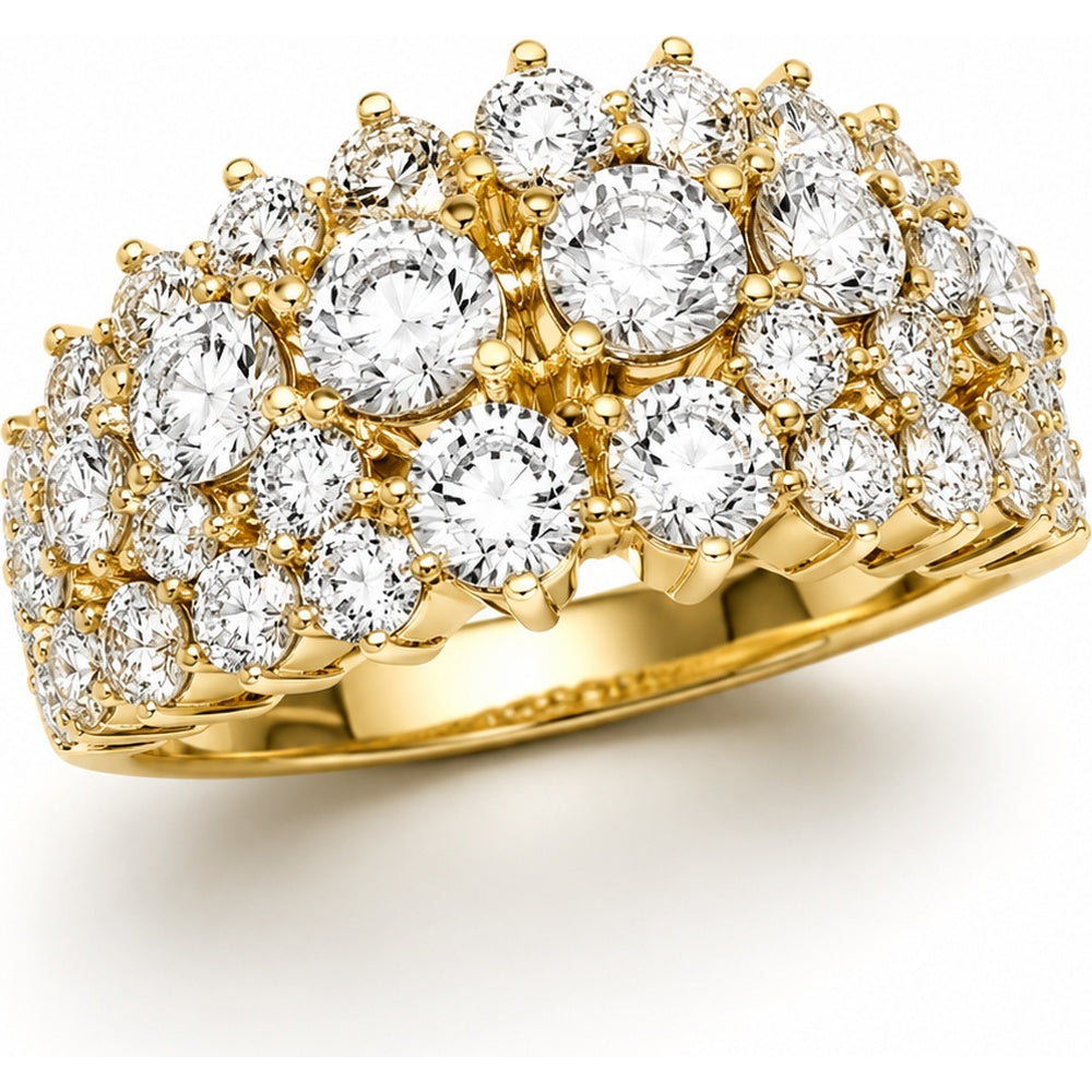 14K Yellow Gold Three-Row Cluster Anniversary Band with Round Lab Grown Diamonds - 3.18 Carat Total Diamond Weight by Auriventus