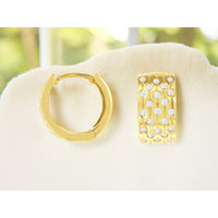 14K Yellow Gold Three-Row Diamond Huggie Earrings with Bead-Set Round Diamonds - 0.30 Carat Total Diamond Weight - Royal Jewelry