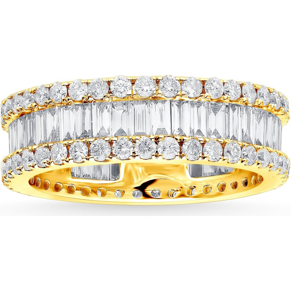 14K Yellow Gold Three-Row Eternity Band with Baguette and Round Diamonds - 3.16 Carat Total Diamond Weight by Auriventus