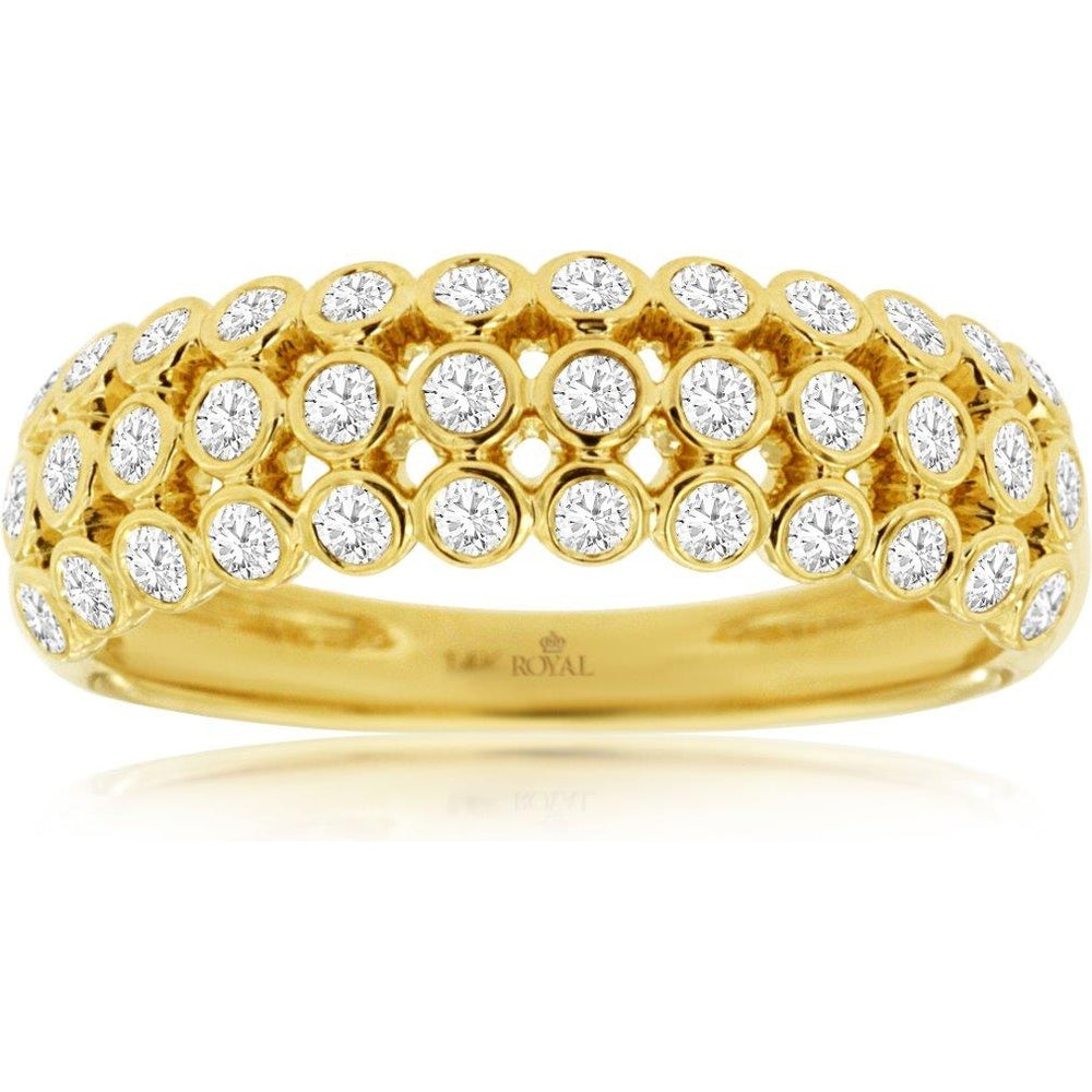 14K Yellow Gold Three-Row Wedding Band with Bezel-Set Round Brilliant Diamonds - 0.50 Carat Total Diamond Weight - Royal Jewelry