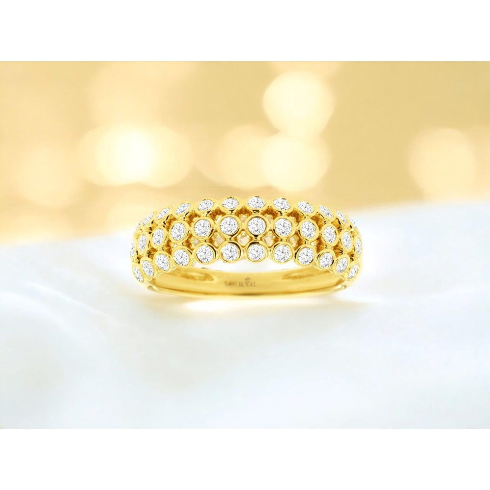 14K Yellow Gold Three-Row Wedding Band with Bezel-Set Round Brilliant Diamonds - 0.50 Carat Total Diamond Weight - Royal Jewelry