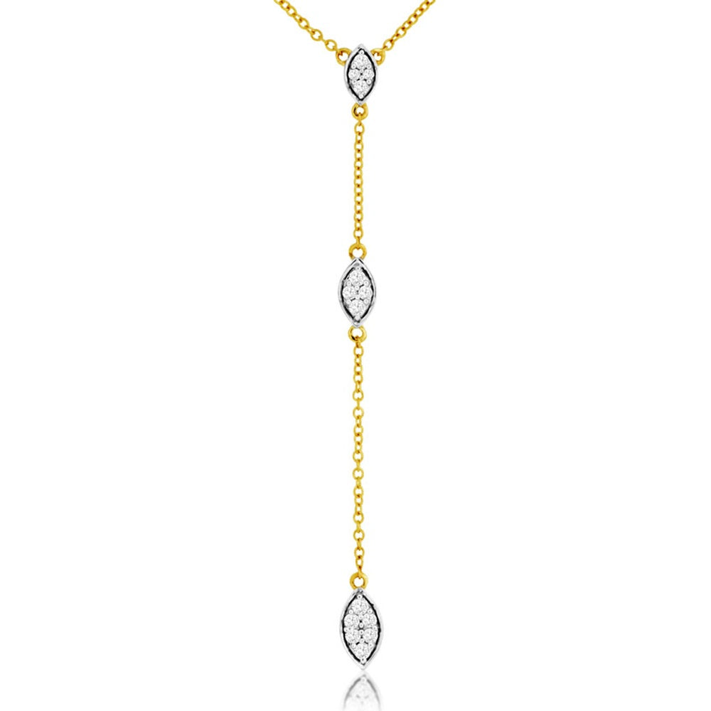 14K Yellow Gold Three-Station Lariat Drop Necklace with Bezel-Set Marquise Diamonds - 0.20 Carat Total Diamond Weight - Royal Jewelry