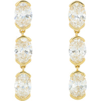14K Yellow Gold Three-Stone Articulated Drop Earrings with Oval Lab Grown Diamonds - 2.50 Carat Total Diamond Weight