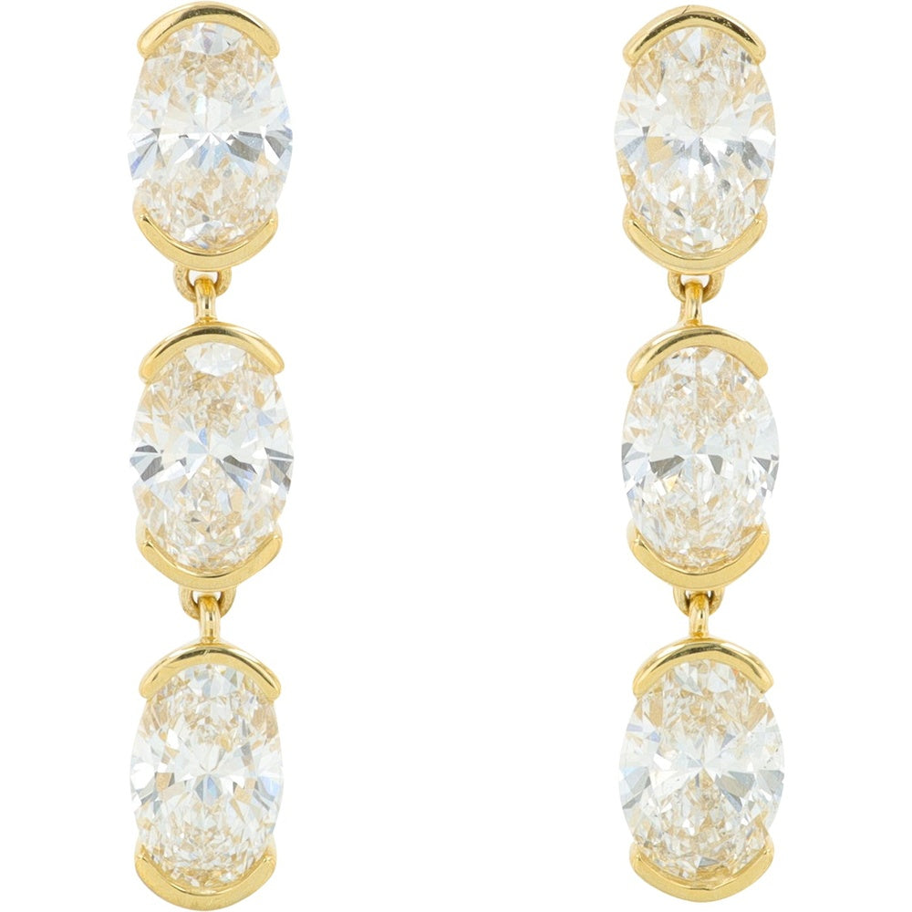 14K Yellow Gold Three-Stone Articulated Drop Earrings with Oval Lab Grown Diamonds - 2.50 Carat Total Diamond Weight