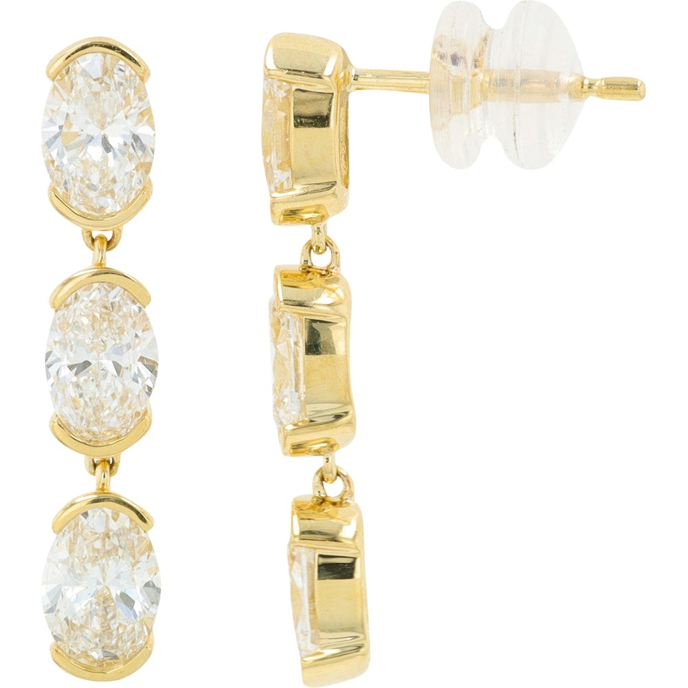 14K Yellow Gold Three-Stone Articulated Drop Earrings with Oval Lab Grown Diamonds - 2.50 Carat Total Diamond Weight