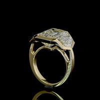 14K Yellow Gold Three Stone Bezel Set Emerald Cut Lab Diamond Ring - 13.86 Carat Total Weight with F VVS2 Center and Matching Side Stones - Covaloro Fine Jewelry