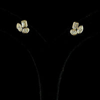14K Yellow Gold Three-Stone Cluster Stud Earrings with Emerald, Marquise, and Oval Lab Diamonds - 1.50 Carats Total Diamond Weight - Covaloro Fine Jewelry
