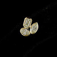 14K Yellow Gold Three-Stone Cluster Stud Earrings with Emerald, Marquise, and Oval Lab Diamonds - 1.50 Carats Total Diamond Weight - Covaloro Fine Jewelry