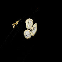 14K Yellow Gold Three-Stone Cluster Stud Earrings with Emerald, Marquise, and Oval Lab Diamonds - 1.50 Carats Total Diamond Weight - Covaloro Fine Jewelry