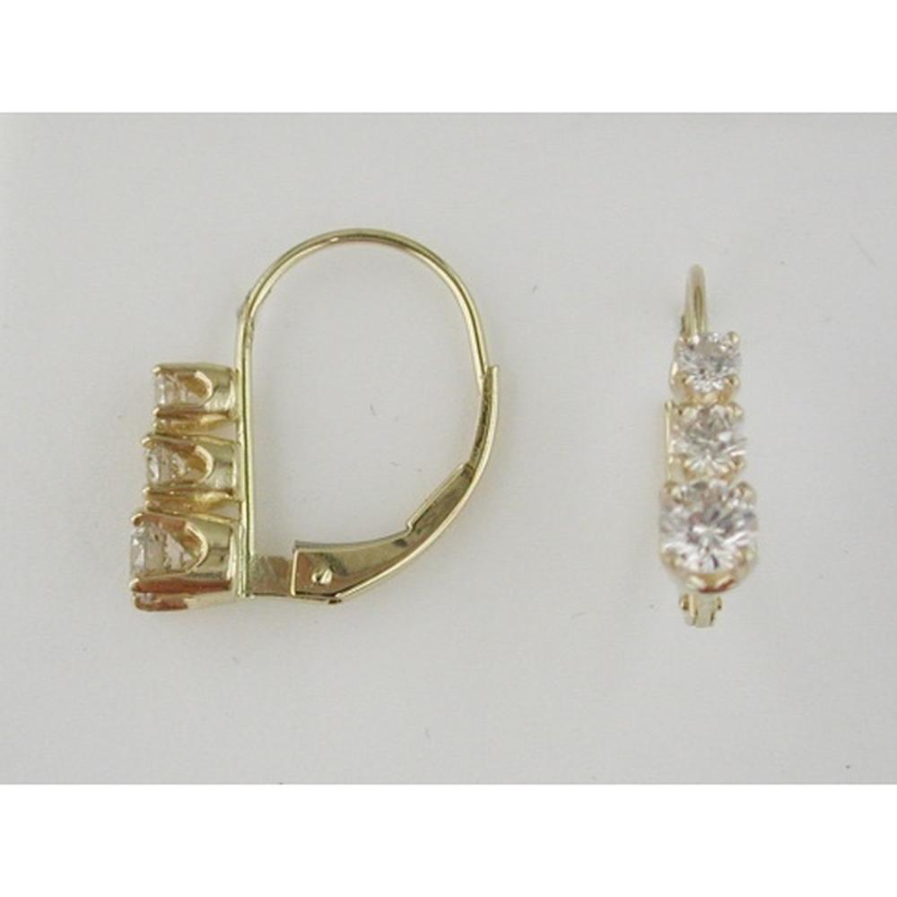 14K Yellow Gold Three-Stone Diamond Drop Earrings with Lever Backs - 0.75 Carat Total Diamond Weight - Royal Jewelry