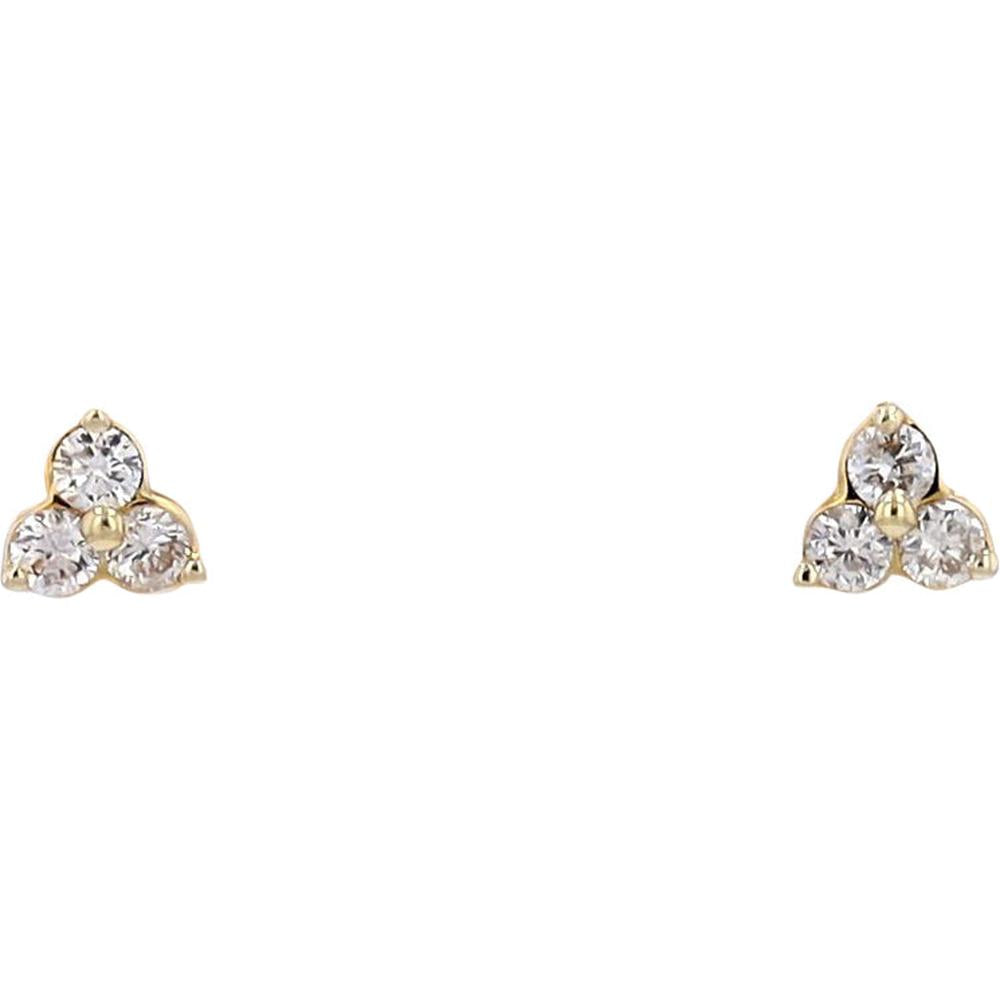 14K Yellow Gold Three-Stone Diamond Stud Earrings - 0.13 Carats Total Diamond Weight
