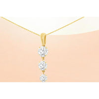 14K Yellow Gold Three Stone Drop Pendant with 1.75 Carat Total Weight Round Lab Grown Diamonds - Royal Jewelry