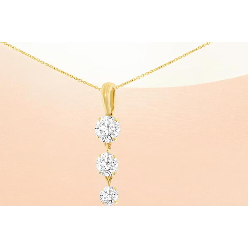 14K Yellow Gold Three Stone Drop Pendant with 1.75 Carat Total Weight Round Lab Grown Diamonds - Royal Jewelry