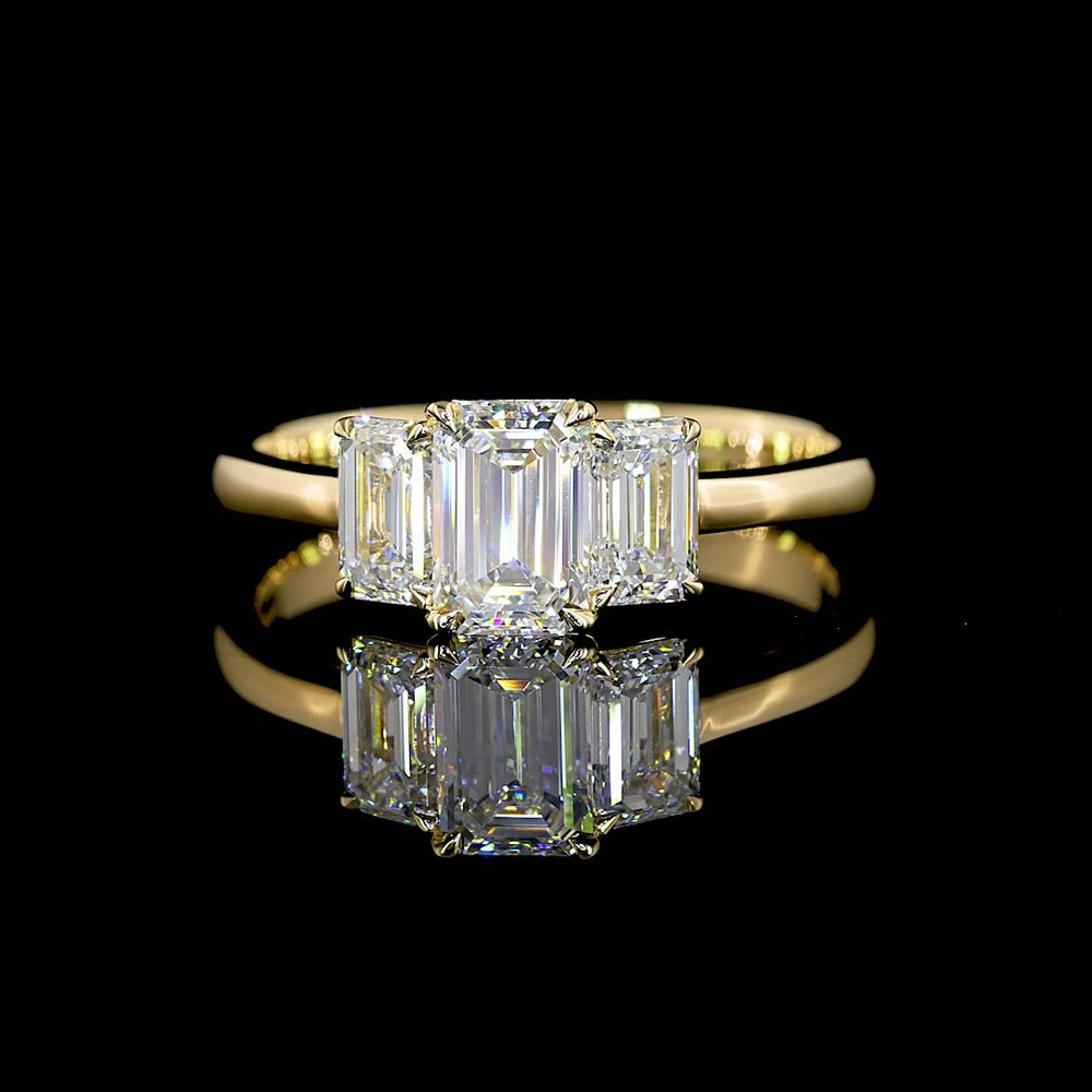 14K Yellow Gold Three Stone Emerald Cut Lab Diamond Ring - 1.43 Carat Total Weight with E-F VS1 Clarity - Covaloro Fine Jewelry