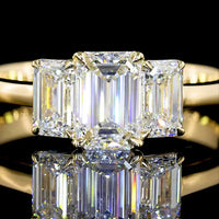 14K Yellow Gold Three Stone Emerald Cut Lab Diamond Ring - 1.43 Carat Total Weight with E-F VS1 Clarity - Covaloro Fine Jewelry