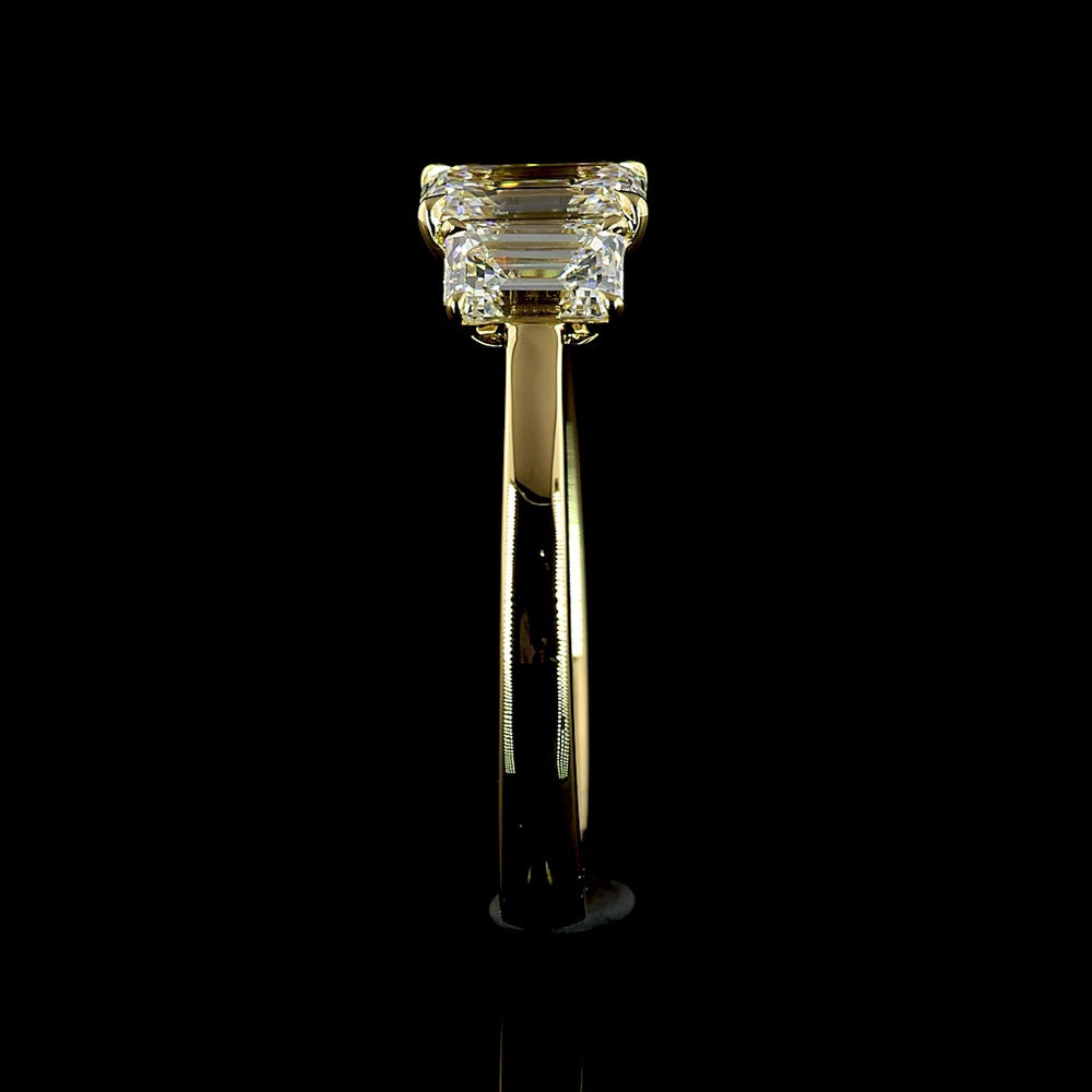 14K Yellow Gold Three Stone Emerald Cut Lab Diamond Ring - 1.43 Carat Total Weight with E-F VS1 Clarity - Covaloro Fine Jewelry