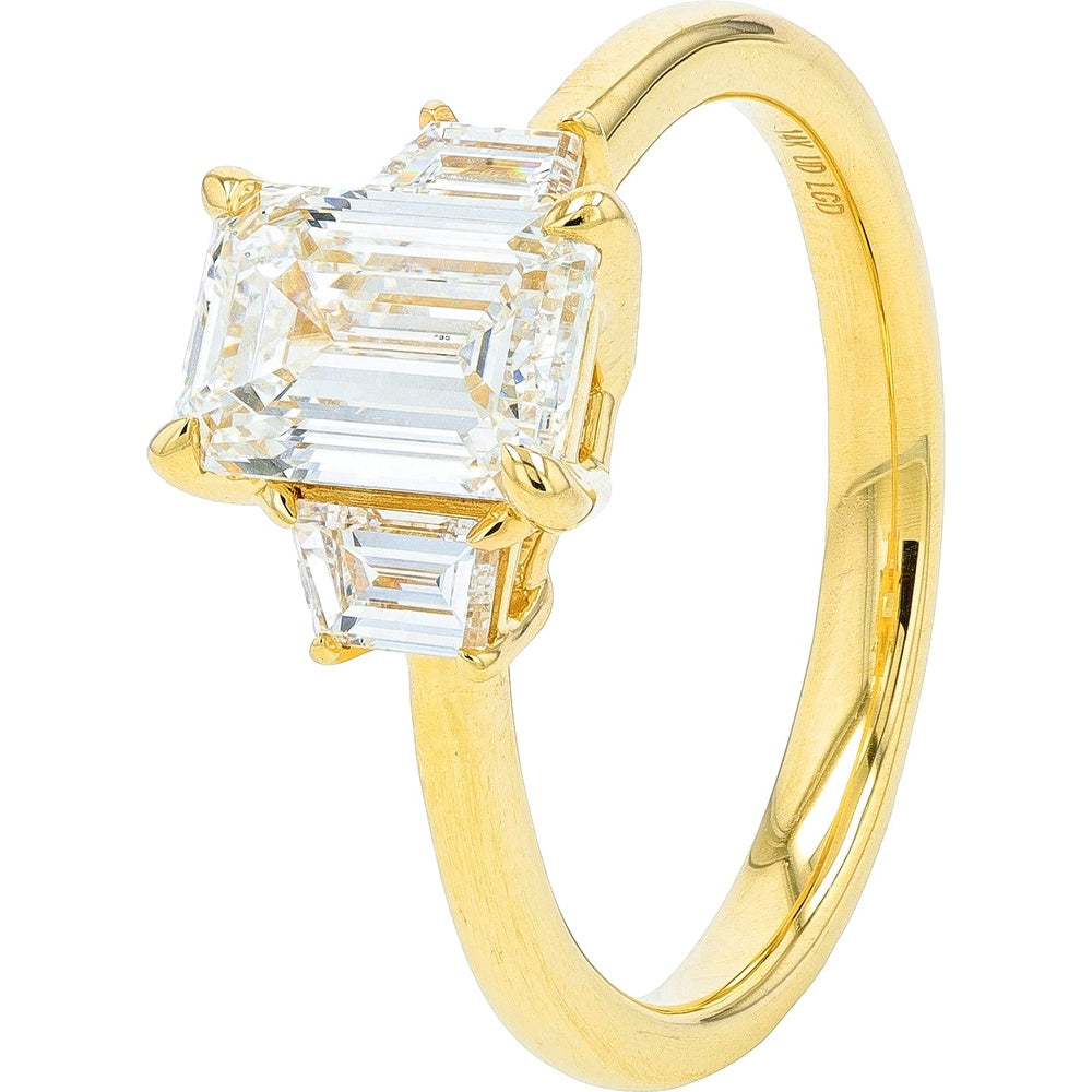 14K Yellow Gold Three-Stone Engagement Ring with 1.00 Carat Emerald-Cut Lab Grown Diamond and Baguette Side Stones - 1.82 Carat Total Diamond Weight