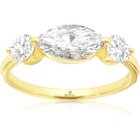 14K Yellow Gold Three-Stone Engagement Ring with 1 Carat Marquise Lab-Grown Diamond and 0.56 Carat Total Round Accent Diamonds - Royal Jewelry