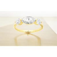 14K Yellow Gold Three-Stone Engagement Ring with 1 Carat Marquise Lab-Grown Diamond and 0.56 Carat Total Round Accent Diamonds - Royal Jewelry