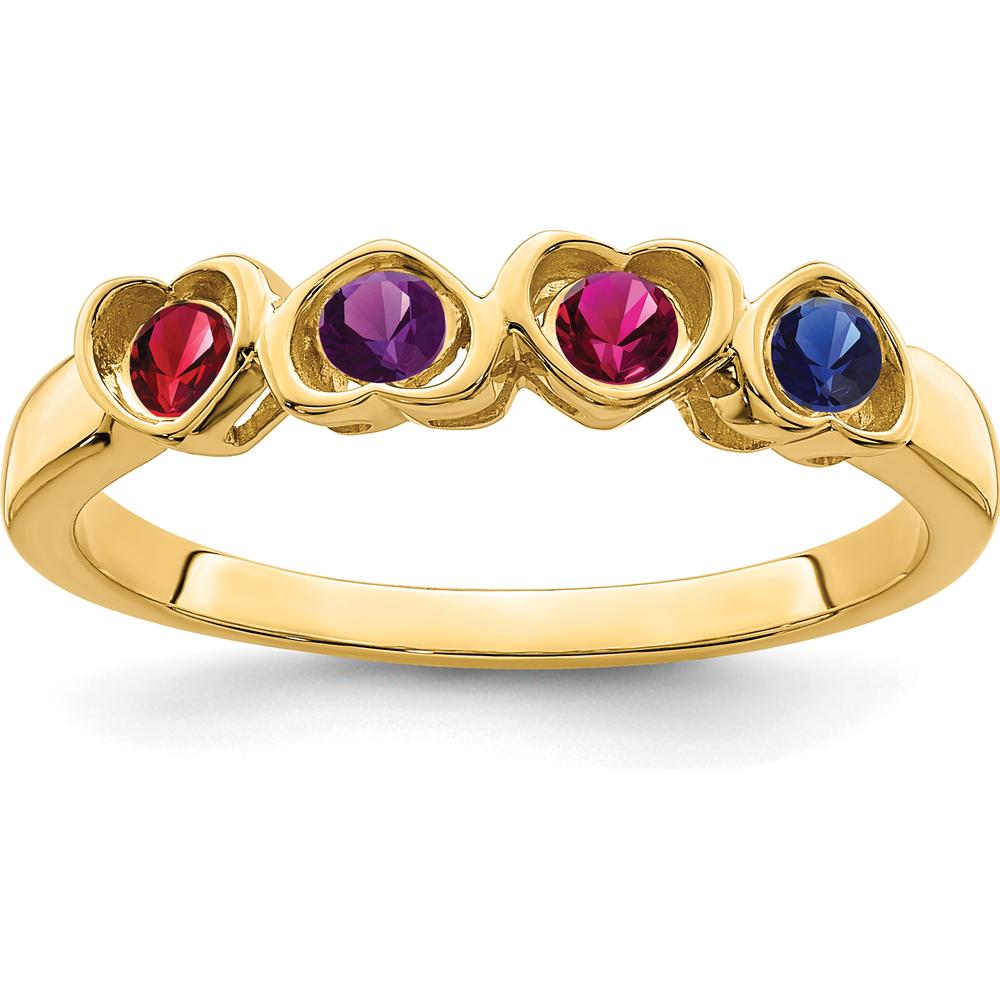 14K Yellow Gold Three-Stone Heart Ring with Ruby, Amethyst, and Sapphire by Monteluci Fine Jewelry