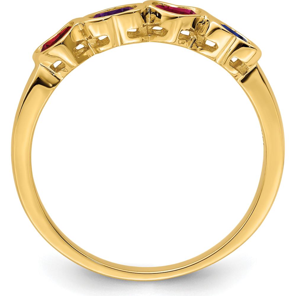 14K Yellow Gold Three-Stone Heart Ring with Ruby, Amethyst, and Sapphire by Monteluci Fine Jewelry