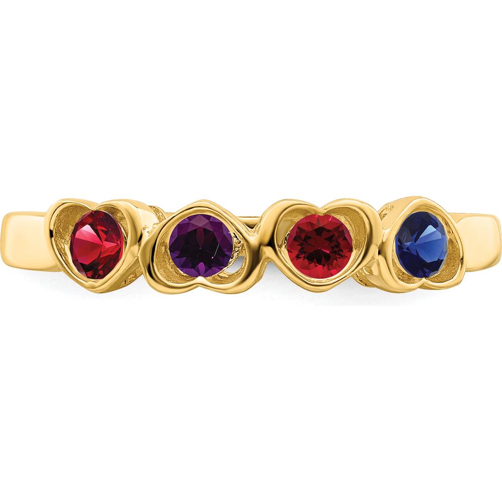 14K Yellow Gold Three-Stone Heart Ring with Ruby, Amethyst, and Sapphire by Monteluci Fine Jewelry