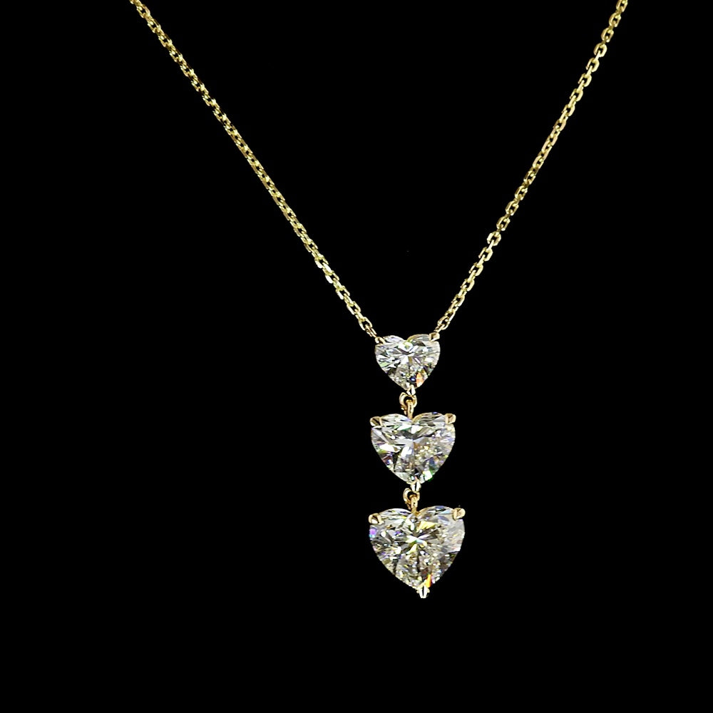 14K Yellow Gold Three-Stone Heart Shape Lab Diamond Pendant - 3.12 Carats Total Diamond Weight - Covaloro Fine Jewelry