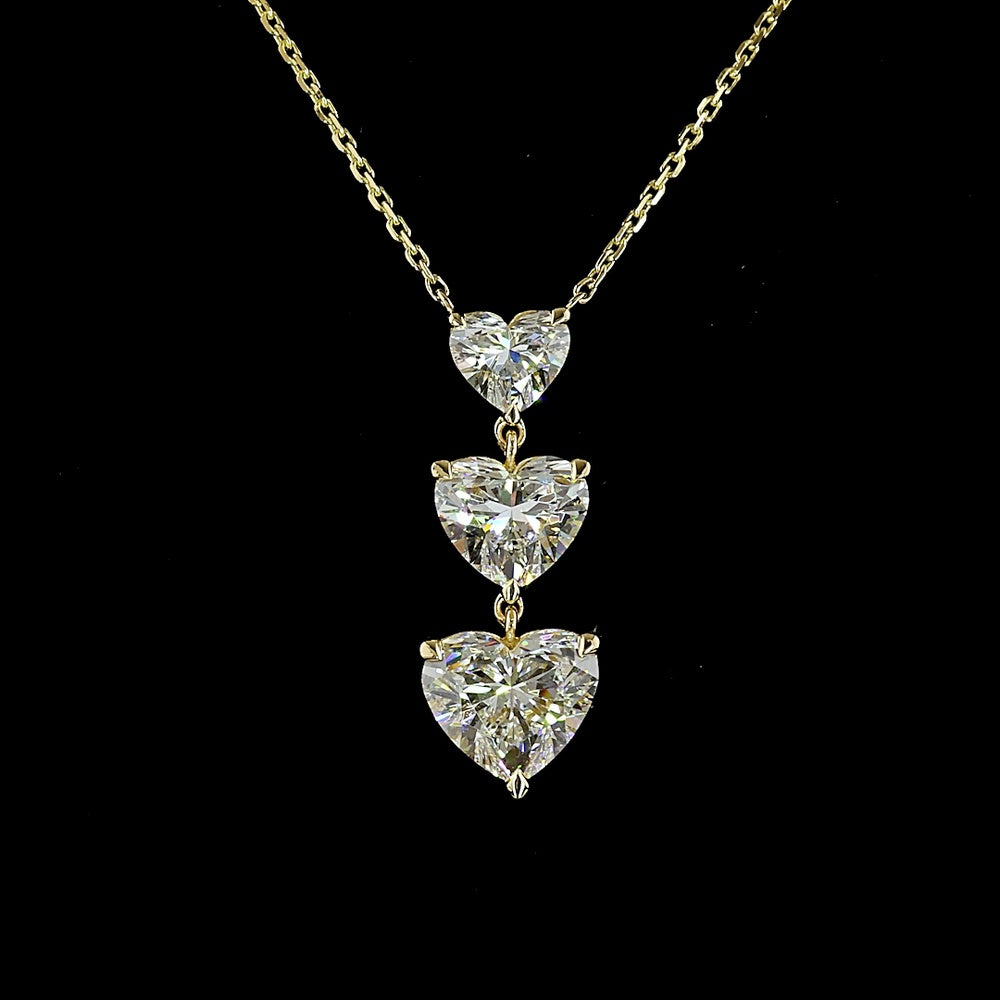 14K Yellow Gold Three-Stone Heart Shape Lab Diamond Pendant - 3.12 Carats Total Diamond Weight - Covaloro Fine Jewelry