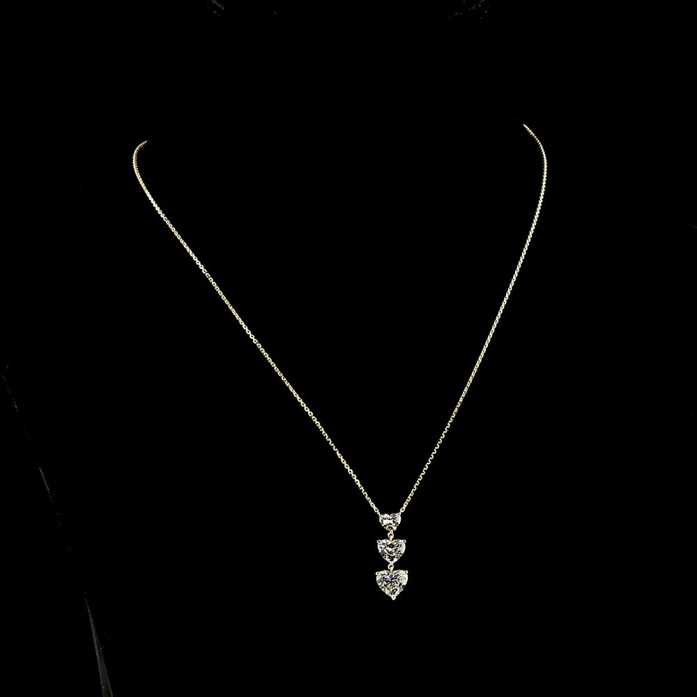 14K Yellow Gold Three-Stone Heart Shape Lab Diamond Pendant - 3.12 Carats Total Diamond Weight - Covaloro Fine Jewelry