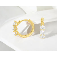 14K Yellow Gold Three-Stone Huggie Hoop Earrings with Round Lab Grown Diamonds - 1.00 Carat Total Weight - Royal Jewelry