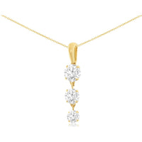 14K Yellow Gold Three-Stone Lab Grown Diamond Pendant with 1 Carat Total Weight of Round Brilliant Cut Stones - Royal Jewelry