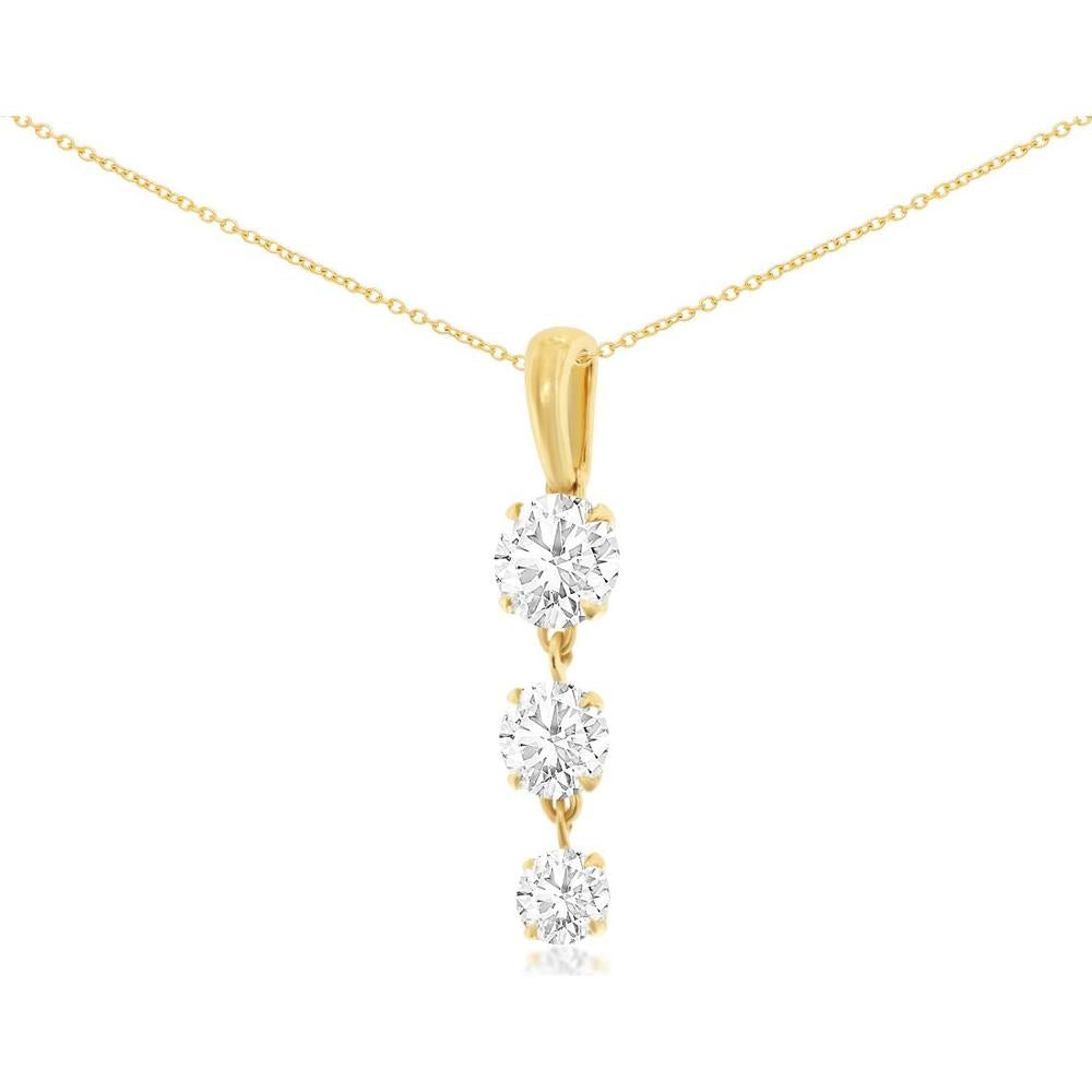 14K Yellow Gold Three-Stone Lab Grown Diamond Pendant with 1 Carat Total Weight of Round Brilliant Cut Stones - Royal Jewelry
