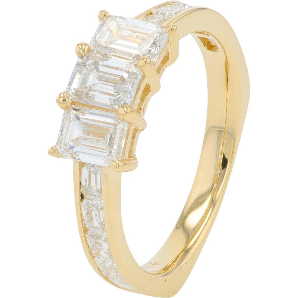 14K Yellow Gold Three Stone Lab Grown Diamond Ring - 2.00 Carat Total Diamond Weight