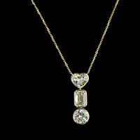 14K Yellow Gold Three-Stone North-South Pendant with Heart, Emerald Cut, and Round Lab Diamonds - 3.03 Total Carat Weight - Covaloro Fine Jewelry