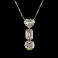 14K Yellow Gold Three-Stone North-South Pendant with Heart, Emerald Cut, and Round Lab Diamonds - 3.03 Total Carat Weight - Covaloro Fine Jewelry