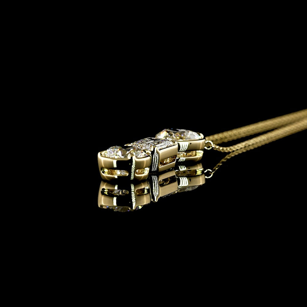 14K Yellow Gold Three-Stone North-South Pendant with Heart, Emerald Cut, and Round Lab Diamonds - 3.03 Total Carat Weight - Covaloro Fine Jewelry