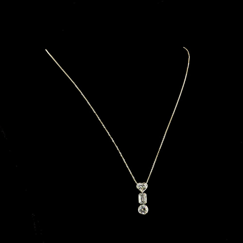 14K Yellow Gold Three-Stone North-South Pendant with Heart, Emerald Cut, and Round Lab Diamonds - 3.03 Total Carat Weight - Covaloro Fine Jewelry