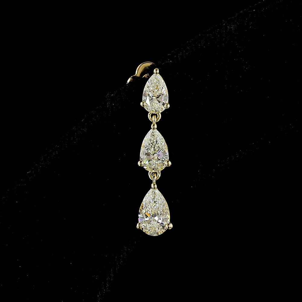 14K Yellow Gold Three-Stone Pear Shape Drop Earrings with Lab-Grown Diamonds - 1.74 Total Carat Weight - Covaloro Fine Jewelry
