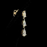 14K Yellow Gold Three-Stone Pear Shape Drop Earrings with Lab-Grown Diamonds - 1.74 Total Carat Weight - Covaloro Fine Jewelry