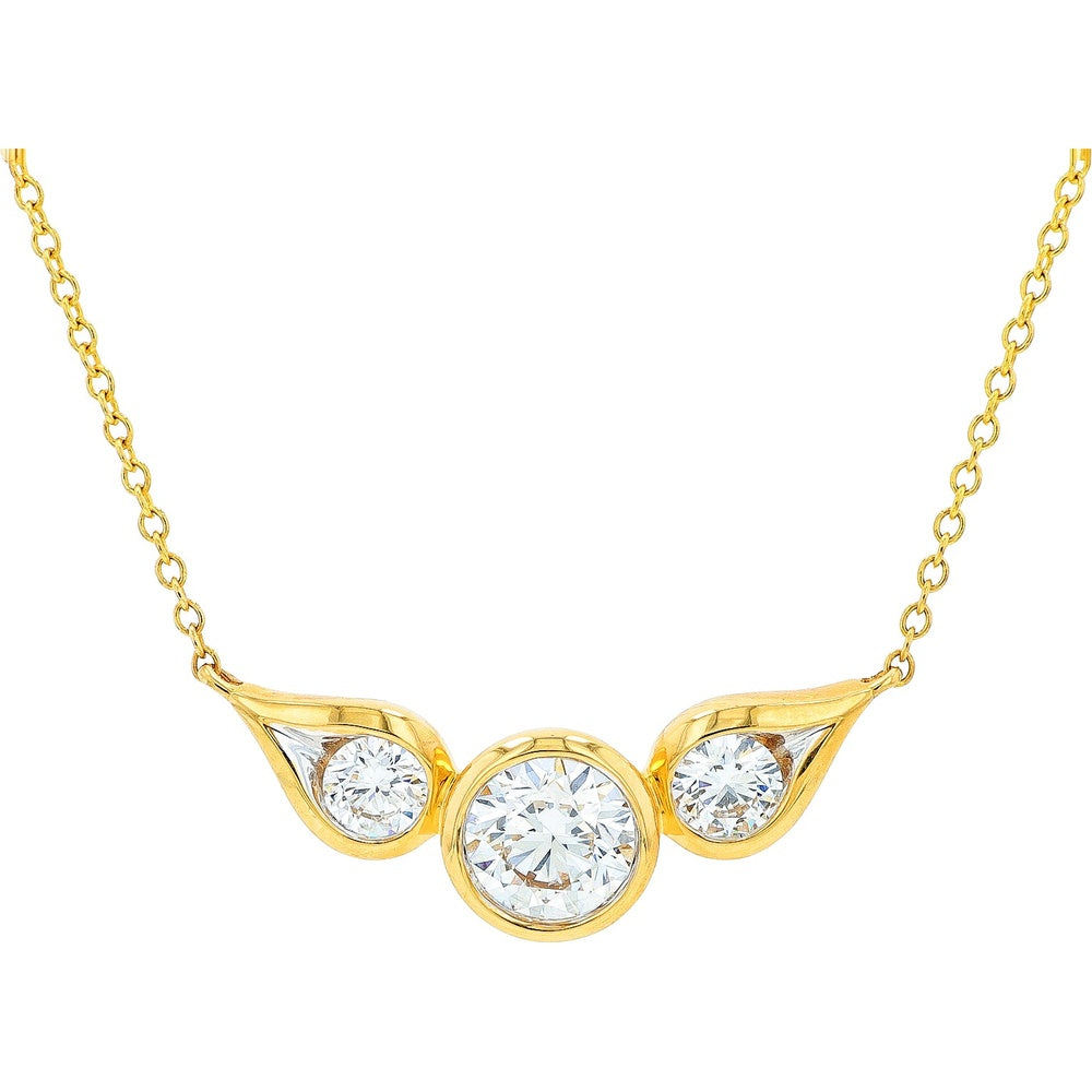 14K Yellow Gold Three-Stone Pendant Necklace with Bezel-Set Round Lab Grown Diamonds - 1.50 Carat Total Diamond Weight