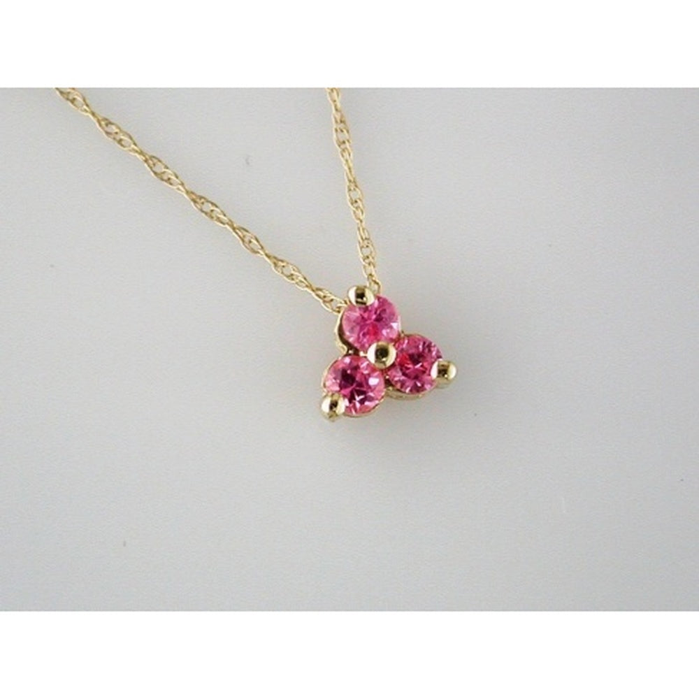 14K Yellow Gold Three Stone Pendant with Round Pink Sapphires - 0.25 Carat Total Gem Weight - Royal Jewelry